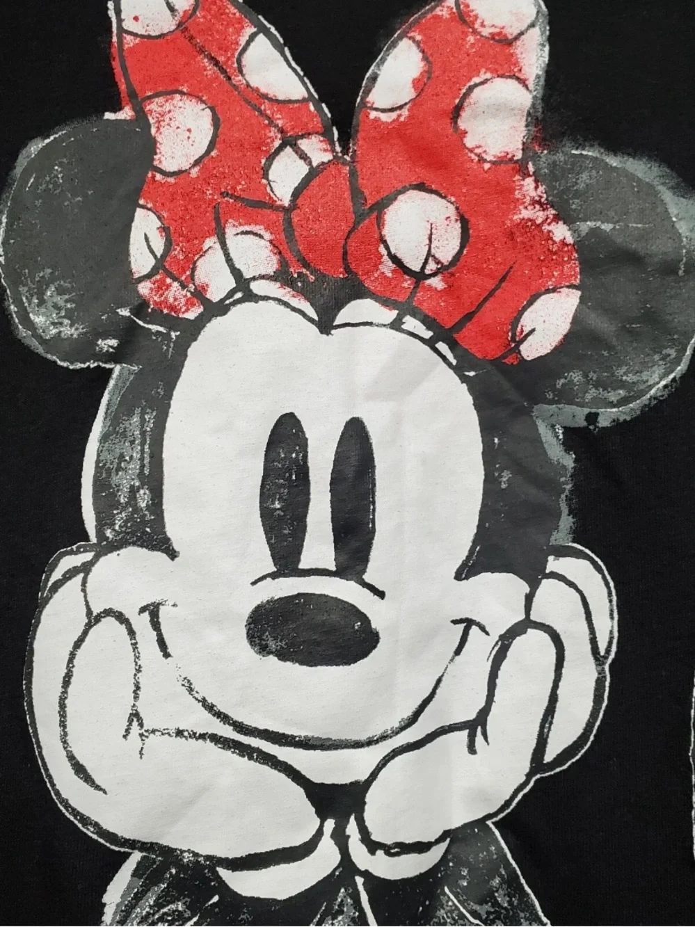 Disney Minnie Mouse Black Graphic Tee Shirt Sketch Art Red Polka Dot Bow Medium
